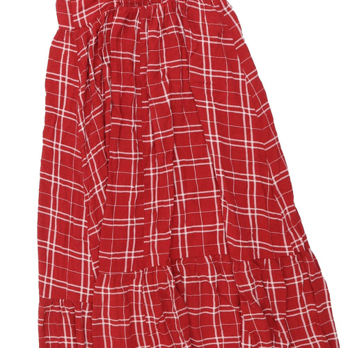 New Look Womens Red Check Viscose A-Line Size 10 Square Neck Pullover