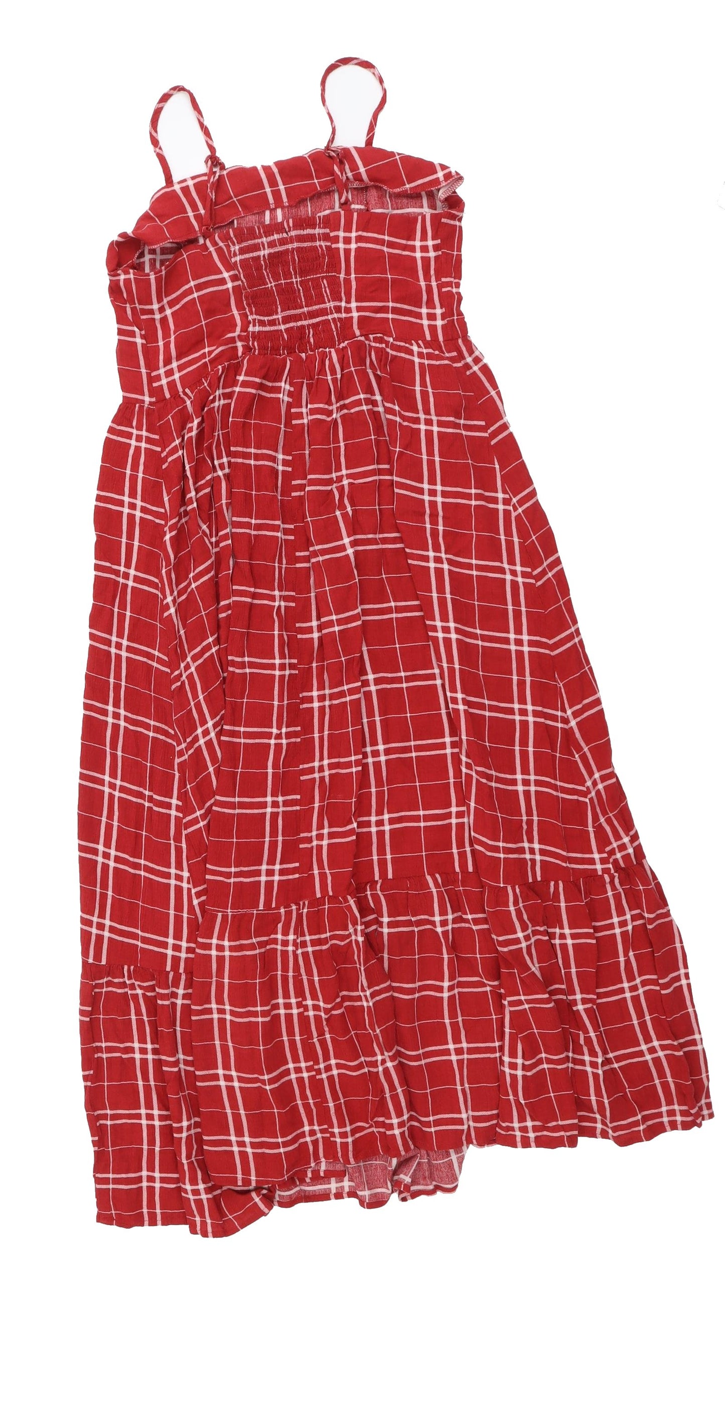 New Look Womens Red Check Viscose A-Line Size 10 Square Neck Pullover