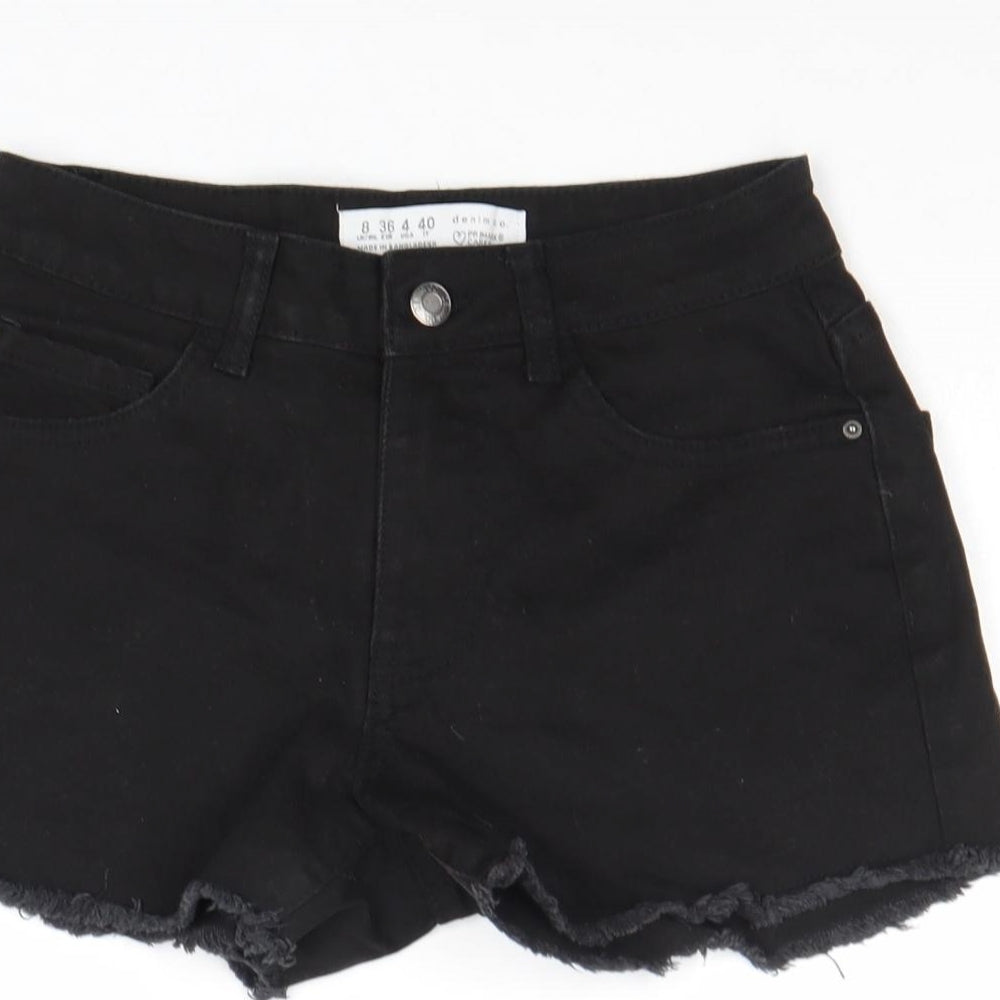 Denim & Co. Womens Black Cotton Boyfriend Shorts Size 8 Regular Zip - Raw Hems