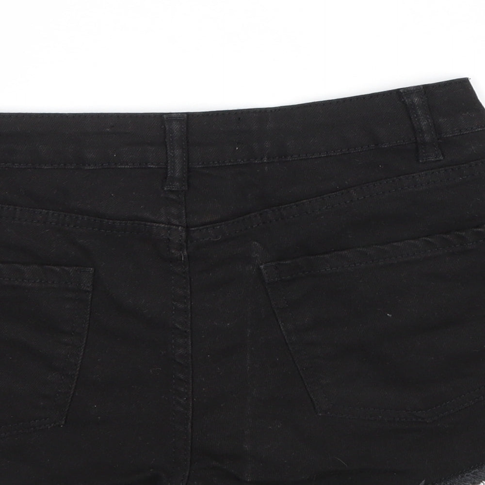 Denim & Co. Womens Black Cotton Boyfriend Shorts Size 8 Regular Zip - Raw Hems