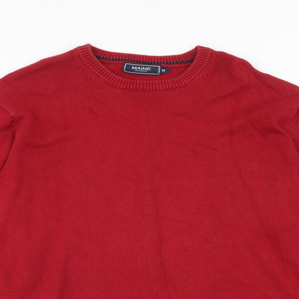 Maine Mens Red Crew Neck Cotton Pullover Jumper Size M Long Sleeve