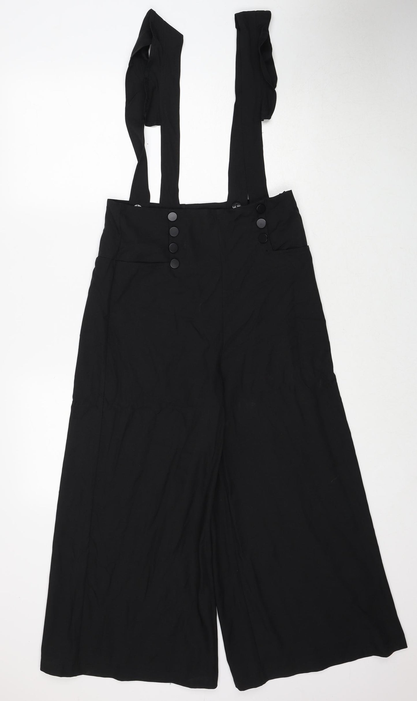 Zara Womens Black Polyester Dungaree One-Piece Size M Zip - Button Frill