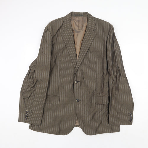 HUGO BOSS Mens Green Striped Wool Jacket Suit Jacket Size 48 Regular
