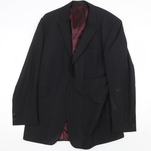 Burton Mens Black Striped Polyester Jacket Suit Jacket Size 44 Regular