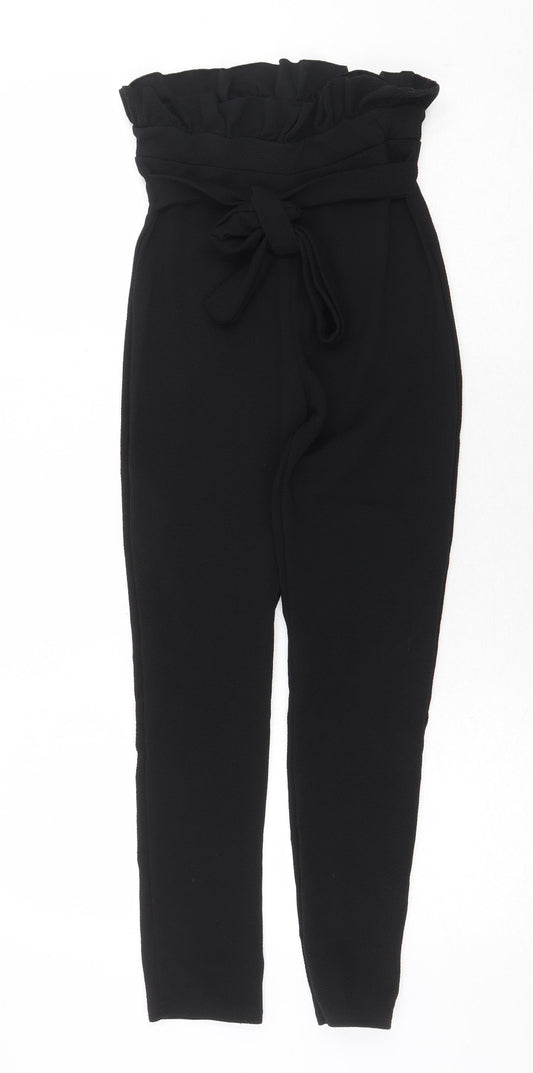 Boohoo Womens Black Polyester Trousers Size 10 Regular Tie - High Waist