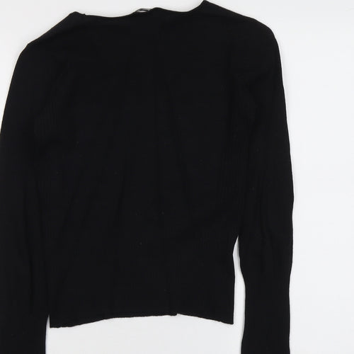 Mango Womens Black V-Neck Acrylic Pullover Jumper Size L