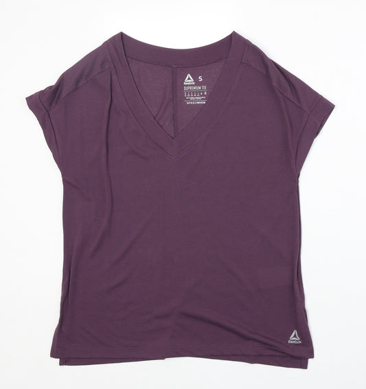 Reebok Womens Purple Polyester Jersey T-Shirt Size S V-Neck Pullover