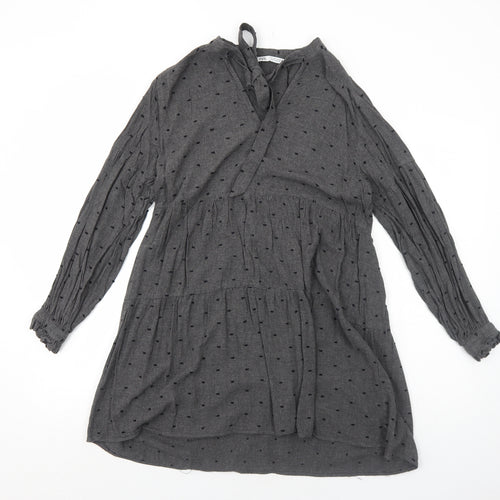 Zara Womens Grey Polka Dot Viscose A-Line Size S V-Neck Pullover