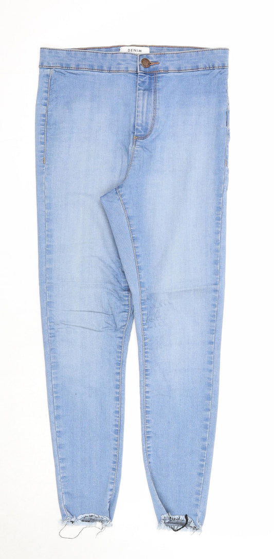 Miss Selfridge Womens Blue Cotton Skinny Jeans Size 10 Regular Zip - Raw Hem