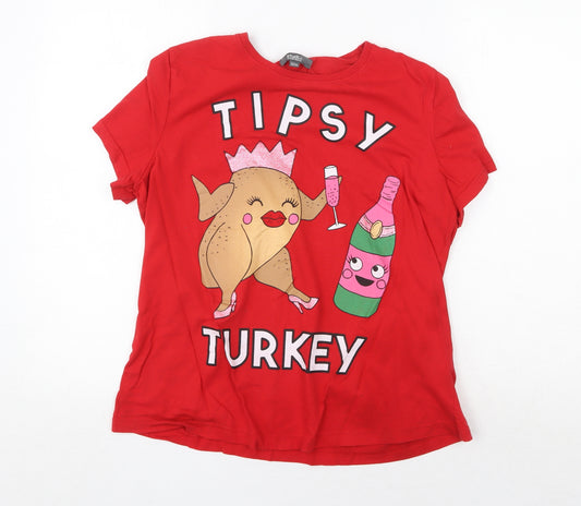 Studio Womens Red 100% Cotton Basic T-Shirt Size 12 Round Neck - Size 12-14 Tipsy Turkey