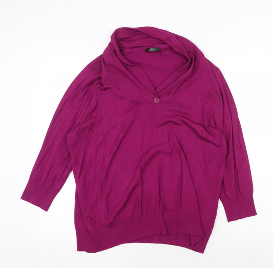 Bonmarché Womens Purple V-Neck Viscose Pullover Jumper Size L Pullover - Button