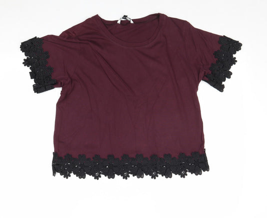 Blonde & Blonde Womens Purple 100% Cotton Basic T-Shirt Size 16 Round Neck - Crocheted Lace Detail