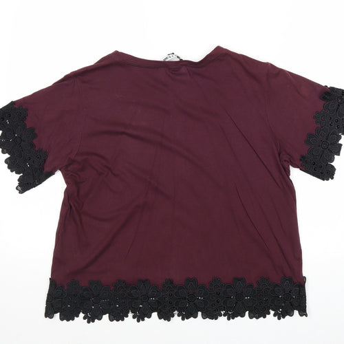 Blonde & Blonde Womens Purple 100% Cotton Basic T-Shirt Size 16 Round Neck - Crocheted Lace Detail