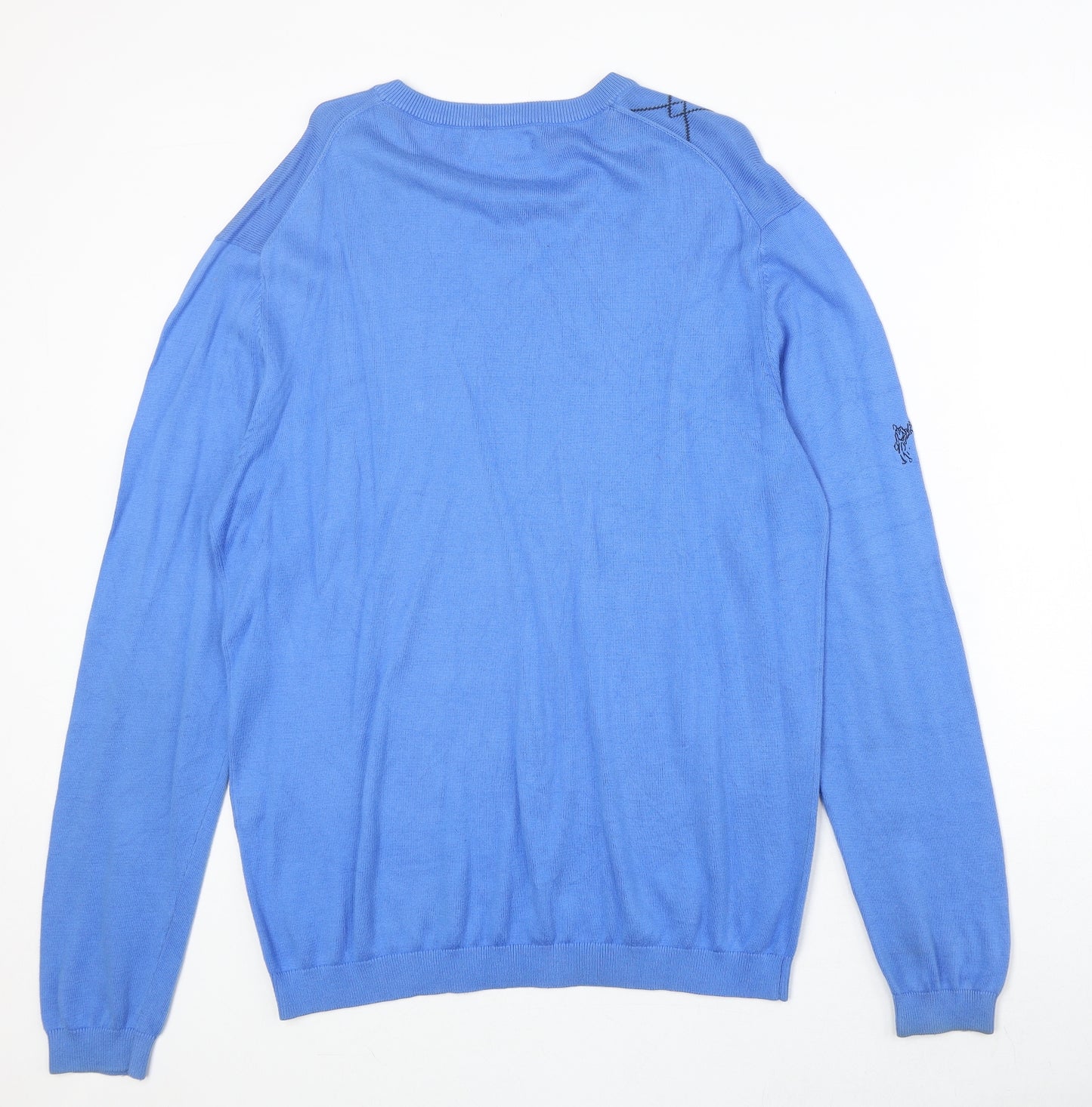 Ashworth Mens Blue V-Neck 100% Cotton Pullover Jumper Size L Long Sleeve