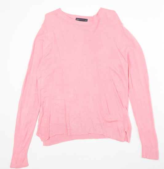 Marks and Spencer Womens Pink Boat Neck Acrylic Pullover Jumper Size 14