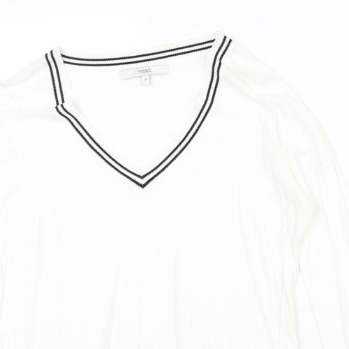 NEXT Womens Ivory V-Neck Viscose Pullover Jumper Size 10 Pullover - Stripe Detail