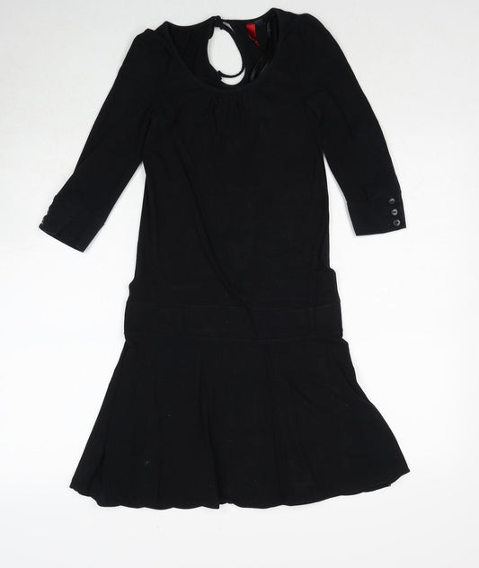 H&M Womens Black Cotton A-Line Size 8 Scoop Neck Tie