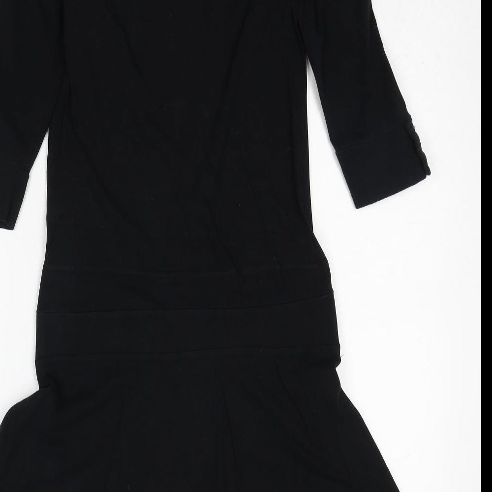 H&M Womens Black Cotton A-Line Size 8 Scoop Neck Tie