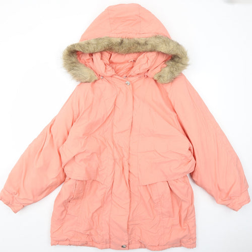 Knightsbridge Womens Pink Parka Coat Size L Zip - Fuax Fur Trim