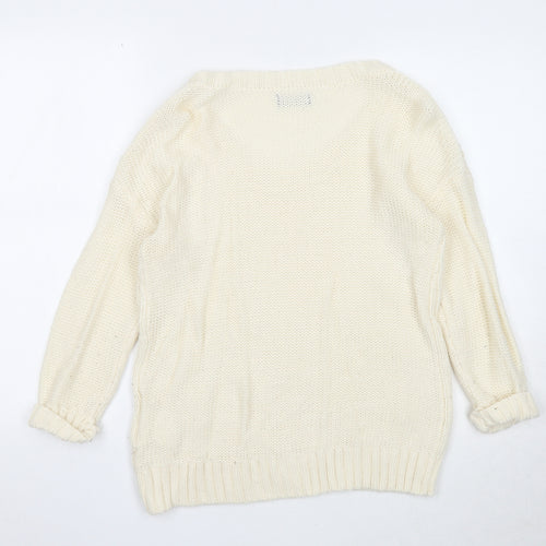 Yessica Womens Ivory Round Neck Acrylic Pullover Jumper Size S