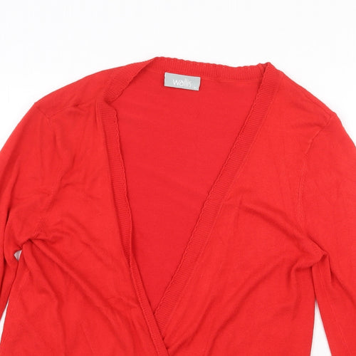 Wallis Womens Red V-Neck Viscose Cardigan Jumper Size M - Tie Front