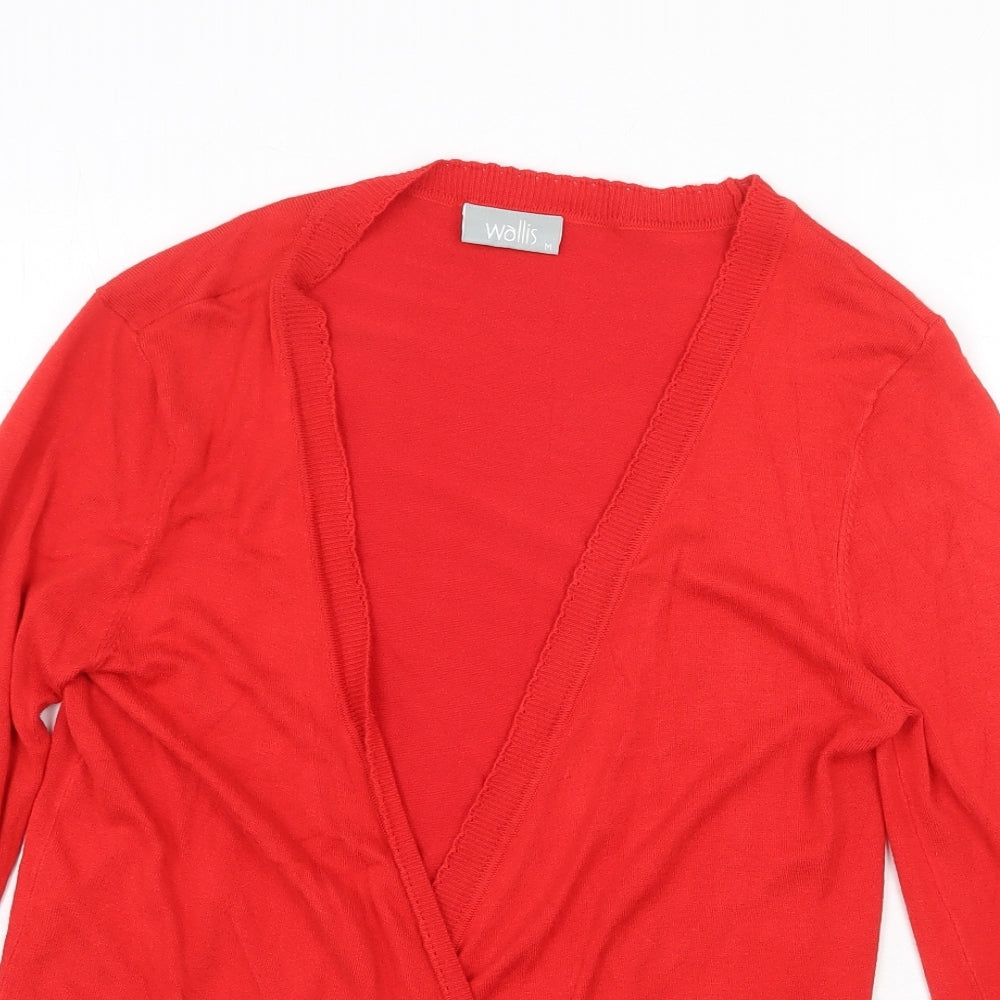 Wallis Womens Red V-Neck Viscose Cardigan Jumper Size M - Tie Front