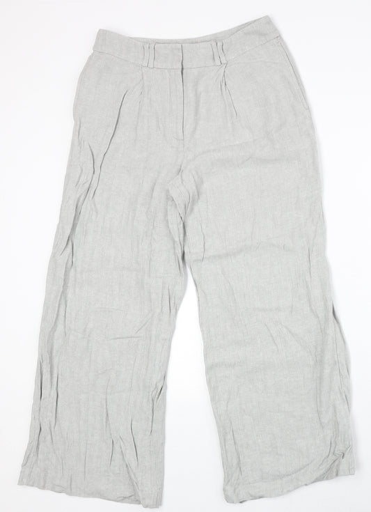 Marks and Spencer Womens Grey Linen Trousers Size 12 Regular Zip