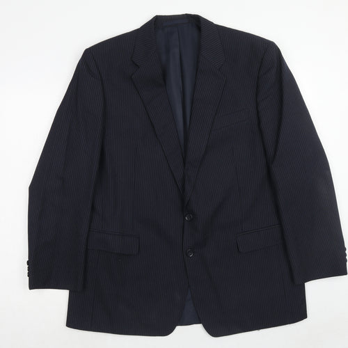 Hodges Mens Blue Striped Polyacrylate Fibre Jacket Suit Jacket Size 44 Regular