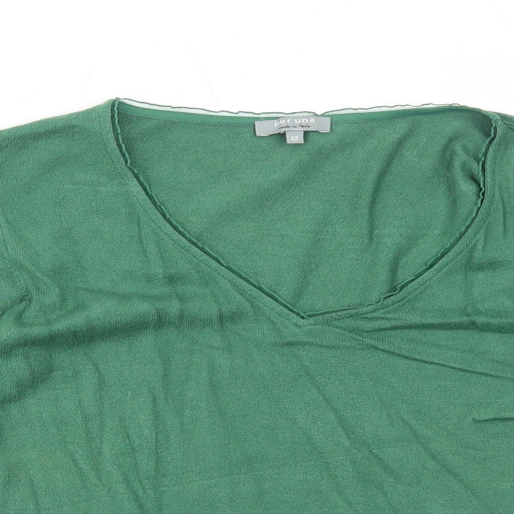 Per Una Womens Green V-Neck Viscose Pullover Jumper Size 12