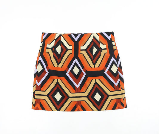 Zara Womens Multicoloured Geometric Polyester Mini Skirt Size S Zip