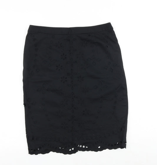 NEXT Womens Black Floral Cotton Straight & Pencil Skirt Size 12 Zip