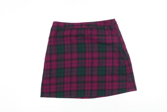 ASOS Womens Pink Plaid Polyester A-Line Skirt Size 10 Zip
