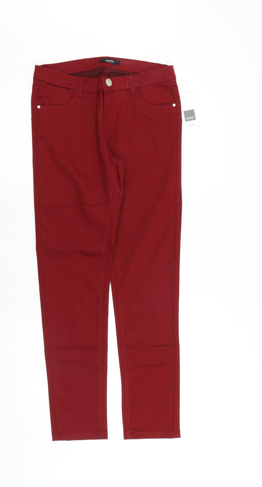 MiM Womens Red Cotton Skinny Jeans Size 12 Regular Zip