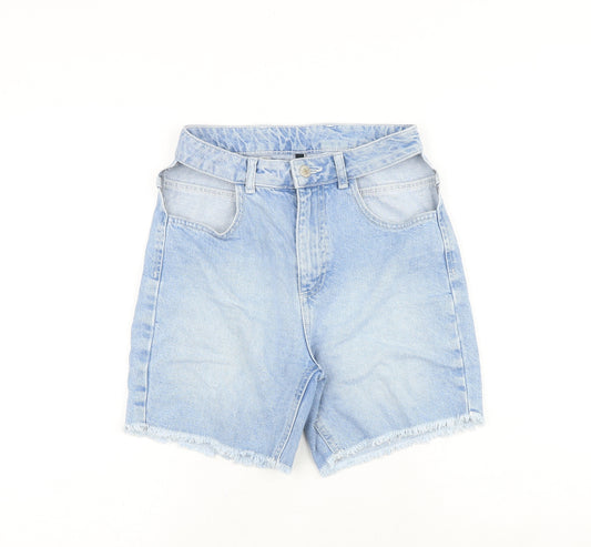 As You Womens Blue 100% Cotton Boyfriend Shorts Size 6 Regular Zip - Cut Out Pocket Detail Raw Hems