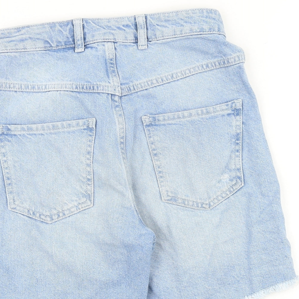 As You Womens Blue 100% Cotton Boyfriend Shorts Size 6 Regular Zip - Cut Out Pocket Detail Raw Hems