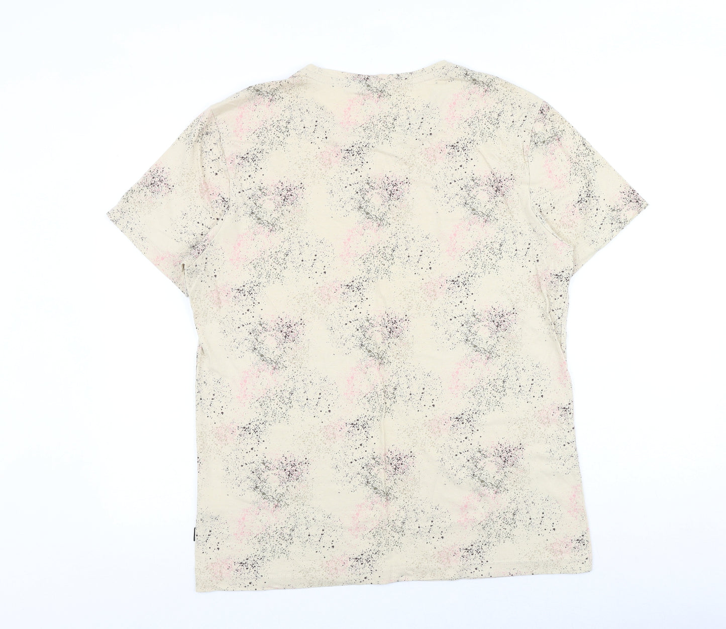 Blend Mens Beige Geometric Cotton T-Shirt Size L Round Neck