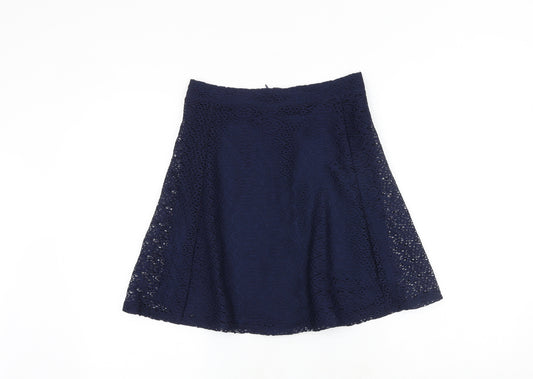 Zara Womens Blue Geometric Polyester Swing Skirt Size S Zip