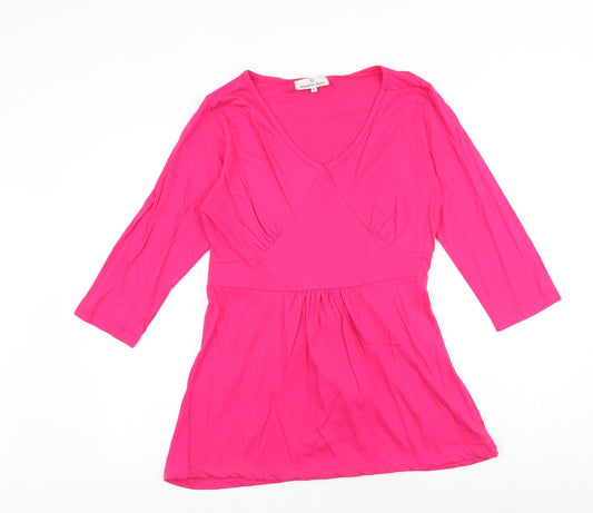 Victoria Jayne Womens Pink 100% Cotton Tunic Blouse Size 16 V-Neck