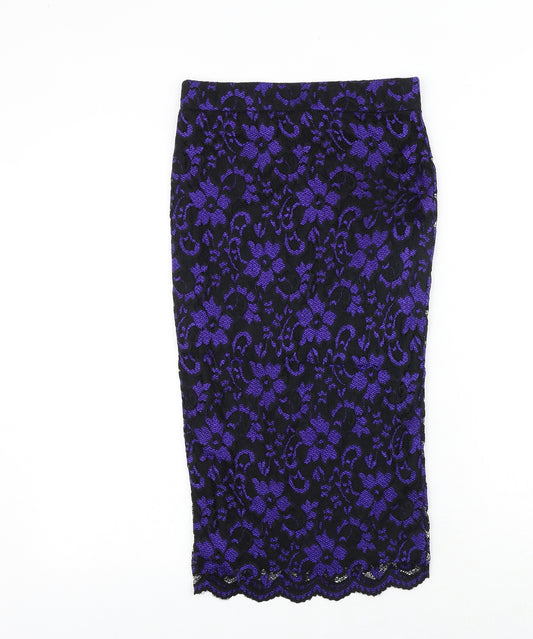 Miss Selfridge Womens Purple Floral Polyester Straight & Pencil Skirt Size 10