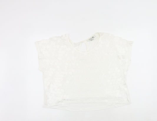 FOREVER 21 Womens White Polyester Basic Blouse Size L Round Neck