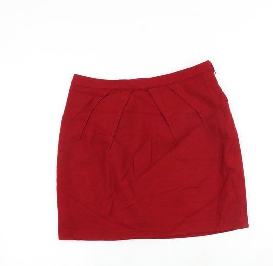 Marks and Spencer Womens Red Wool Tulip Skirt Size 12 Zip