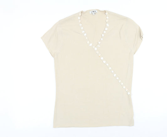CMD Womens Beige Polyester Basic T-Shirt Size L V-Neck - Ribbed