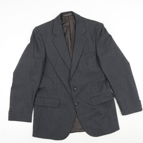 Harbarry of England Mens Grey Striped Wool Jacket Suit Jacket Size 36 Regular