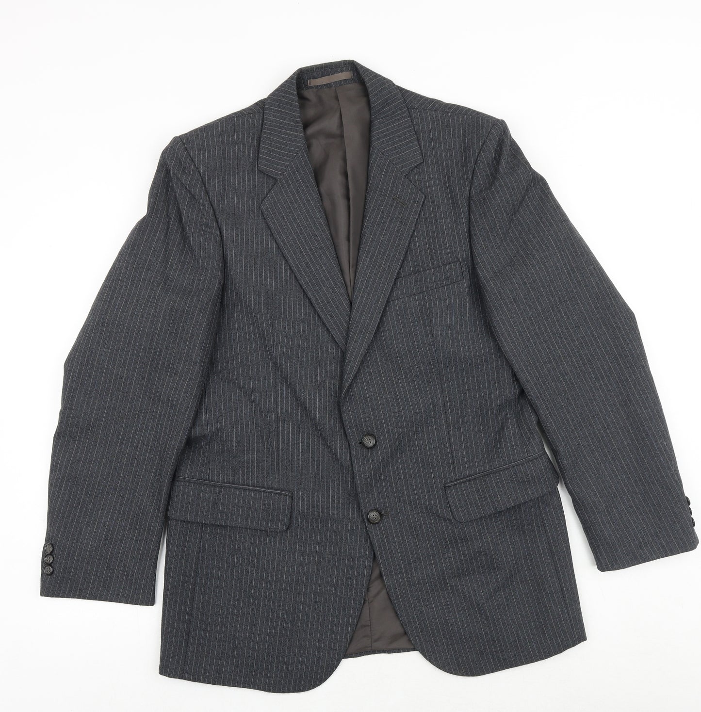 Harbarry of England Mens Grey Striped Wool Jacket Suit Jacket Size 36 Regular