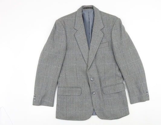 Grenwoods Mens Grey Herringbone Wool Jacket Blazer Size 36 Regular