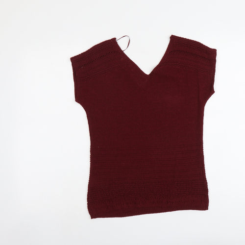 Per Una Womens Red V-Neck Acrylic Pullover Jumper Size 8