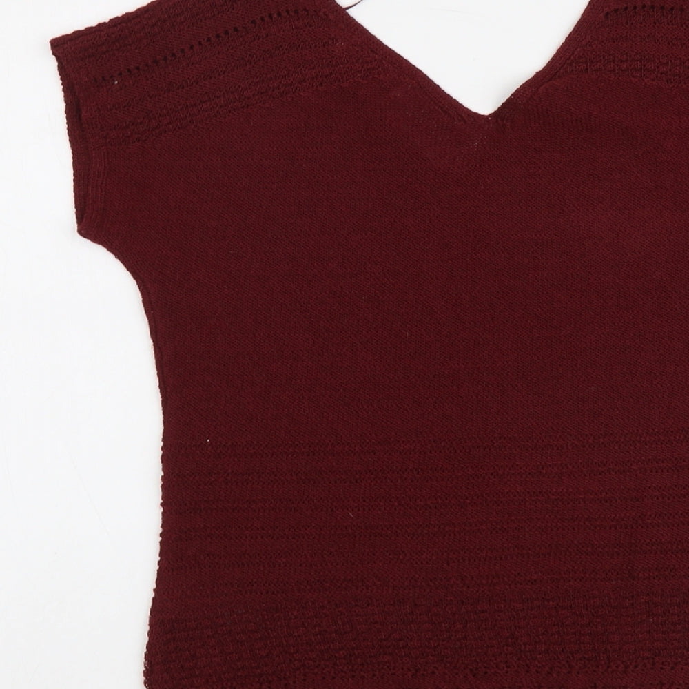 Per Una Womens Red V-Neck Acrylic Pullover Jumper Size 8