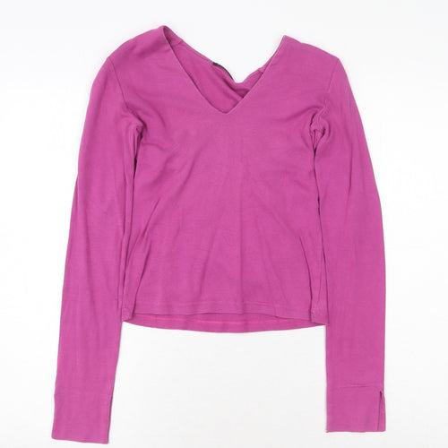 Sisley Womens Purple V-Neck Cotton Pullover Jumper Size M