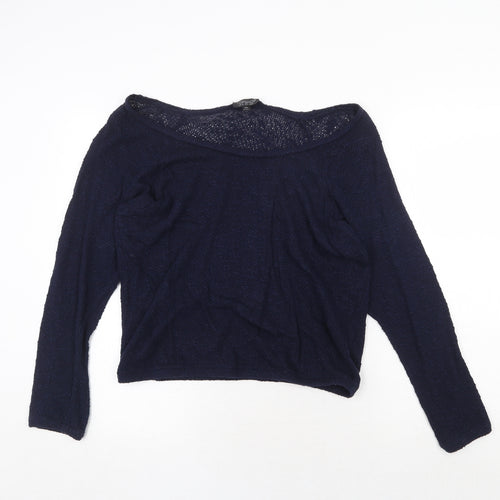 Topshop Womens Blue Boat Neck 100% Cotton Pullover Jumper Size 6