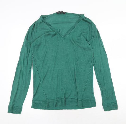 NEXT Womens Green V-Neck Viscose Pullover Jumper Size 12